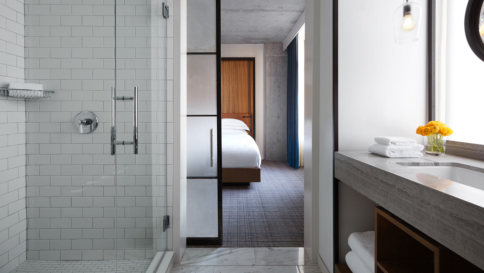 hotel guest room and bath