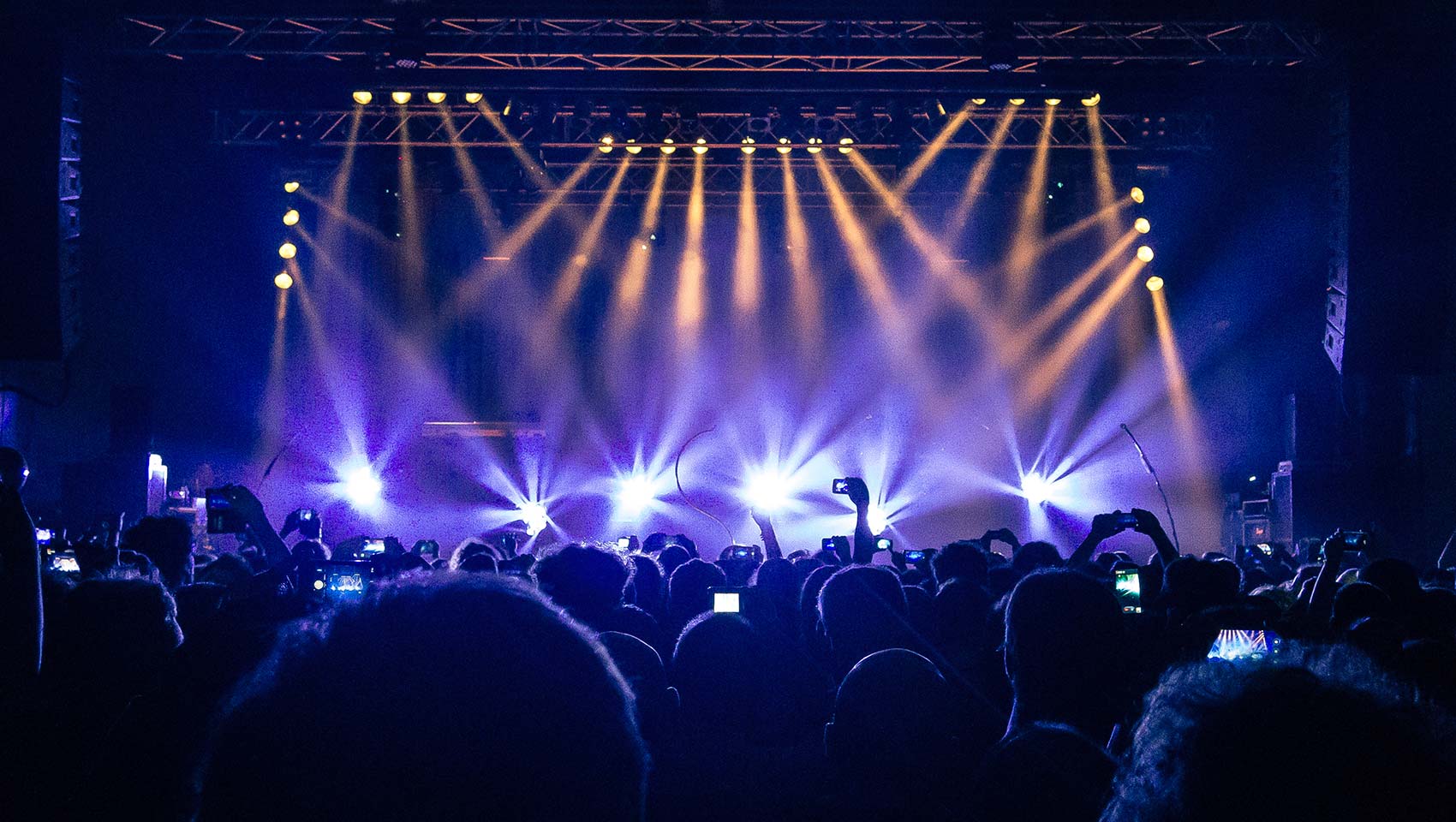 View of crowd at a live concert from behind
