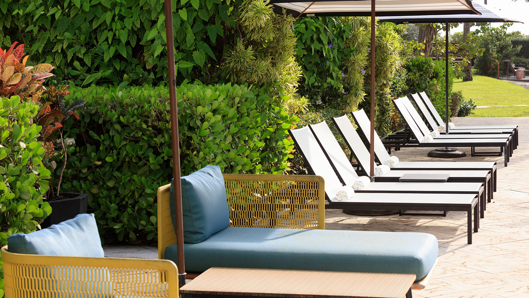 lounge chairs on pool deck